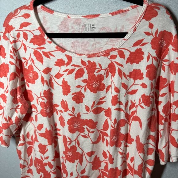 Time & Tru Womens Foral Scoop Neck Tee 2XL Modal Blend Short Sleeve Grandmacore - Picture 3 of 11